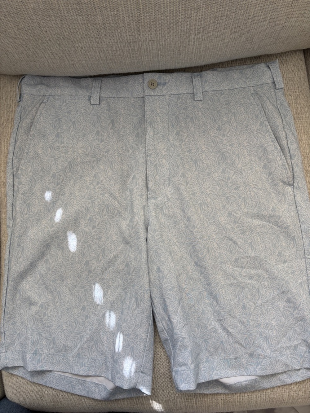 PGA Tour Light Blue Micro-Leaf Print Flat Front Shorts